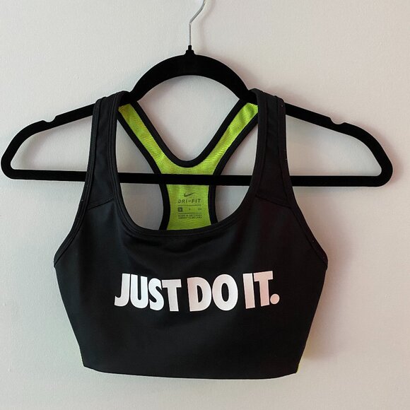 NIKE Pro Sports Bra Black with Neon Yellow Size S - Picture 1 of 3